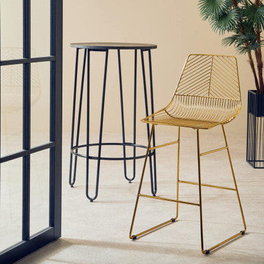 Orsina District Gold Metal Wire Bar Chair – Modern Tapered Stool