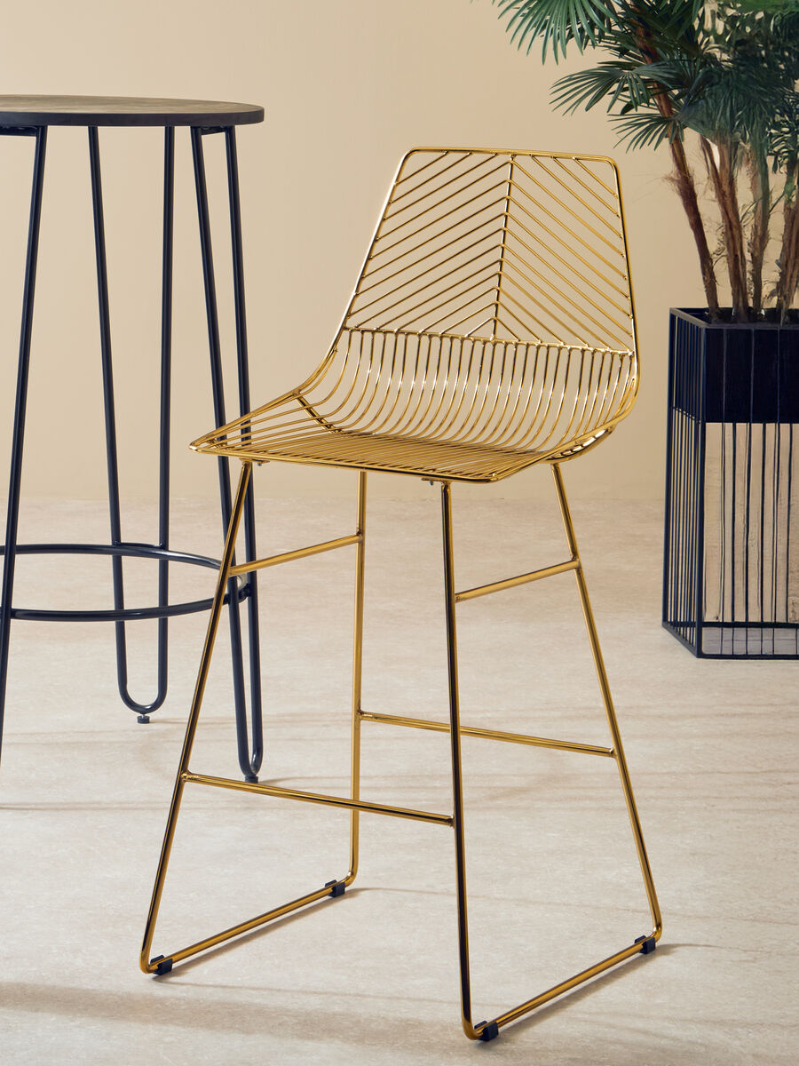 Orsina District Gold Metal Wire Bar Chair – Modern Tapered Stool