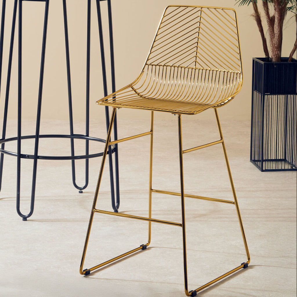 Orsina District Gold Metal Wire Bar Chair – Modern Tapered Stool