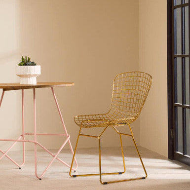Orsina District Gold Metal Wire Chair – Modern Grid Dining Seating
