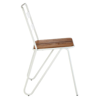 Orsina District Metal Dining Chair – White Frame with Elm Wood Seat