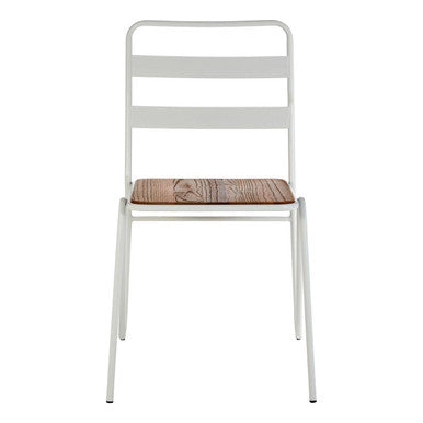 Orsina District Metal Dining Chair – White Frame with Elm Wood Seat
