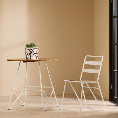 Orsina District Metal Dining Chair – White Frame with Elm Wood Seat