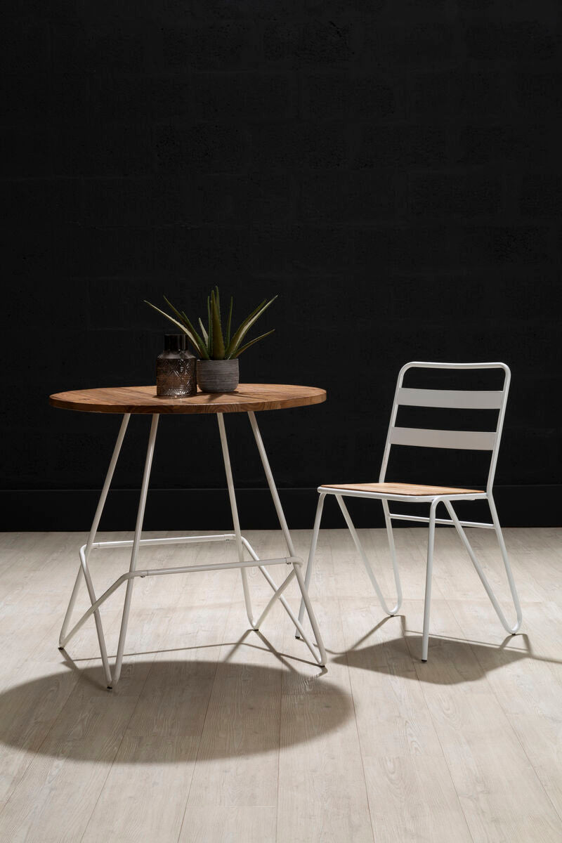 Orsina District Metal Dining Chair – White Frame with Elm Wood Seat