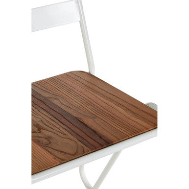 Orsina District Metal Dining Chair – White Frame with Elm Wood Seat