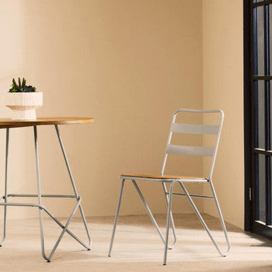 Orsina District Industrial Grey Metal and Elm Wood Dining Chair