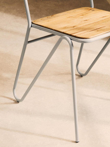 Orsina District Industrial Grey Metal and Elm Wood Dining Chair