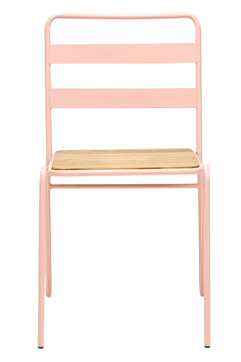 Orsina District Pink Metal Dining Chair with Natural Elm Wood Seat