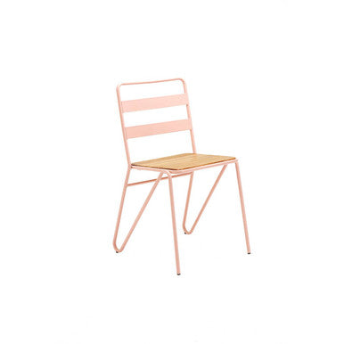 Orsina District Pink Metal Dining Chair with Natural Elm Wood Seat