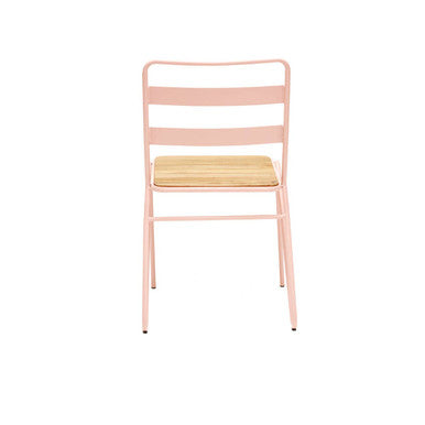 Orsina District Pink Metal Dining Chair with Natural Elm Wood Seat