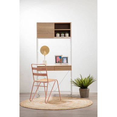 Orsina District Pink Metal Dining Chair with Natural Elm Wood Seat