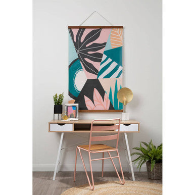 Orsina District Pink Metal Dining Chair with Natural Elm Wood Seat