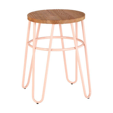 Orsina District Hairpin Stool – Pink Metal and Elm Wood Kitchen Seat