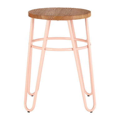 Orsina District Hairpin Stool – Pink Metal and Elm Wood Kitchen Seat