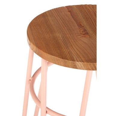 Orsina District Hairpin Stool – Pink Metal and Elm Wood Kitchen Seat