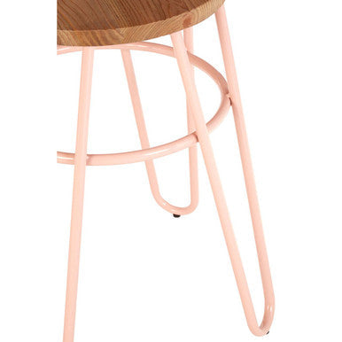 Orsina District Hairpin Stool – Pink Metal and Elm Wood Kitchen Seat