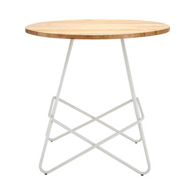 Orsina District Round Dining Table – Elm Wood Top & White Metal Legs