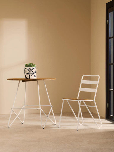 Orsina District Round Dining Table – Elm Wood Top & White Metal Legs
