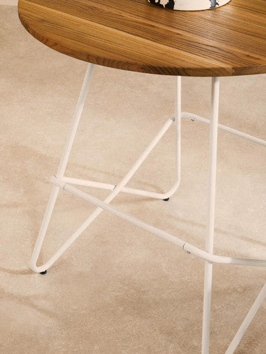 Orsina District Round Dining Table – Elm Wood Top & White Metal Legs