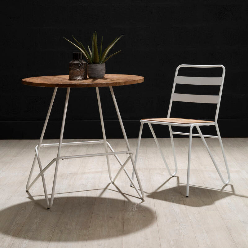 Orsina District Round Dining Table – Elm Wood Top & White Metal Legs