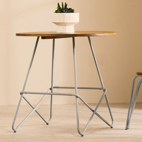 Orsina District Round Dining Table – Natural Elm Wood & Grey Metal