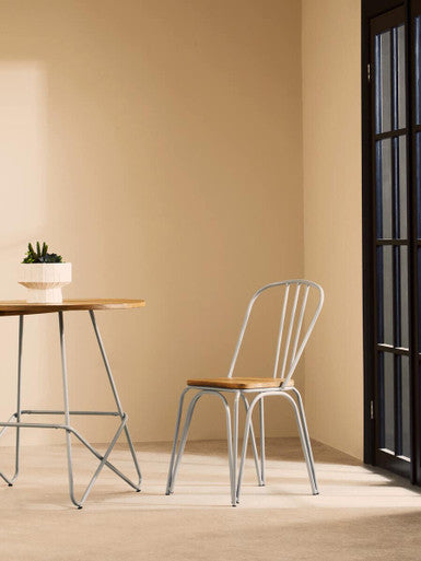 Orsina District Round Dining Table – Natural Elm Wood & Grey Metal
