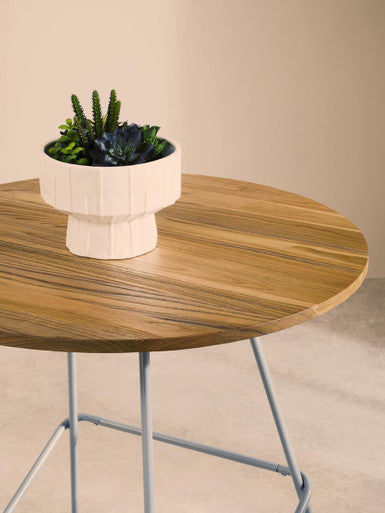Orsina District Round Dining Table – Natural Elm Wood & Grey Metal