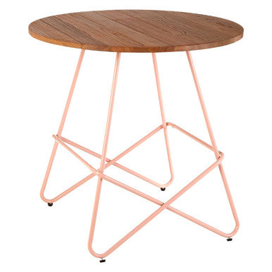 Orsina Round Dining Table – Pink Metal and Natural Elm Wood