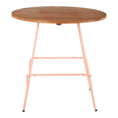 Orsina Round Dining Table – Pink Metal and Natural Elm Wood