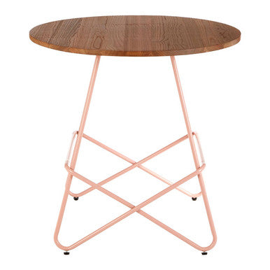 Orsina Round Dining Table – Pink Metal and Natural Elm Wood