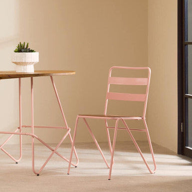 Orsina Round Dining Table – Pink Metal and Natural Elm Wood
