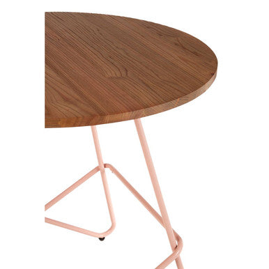 Orsina Round Dining Table – Pink Metal and Natural Elm Wood