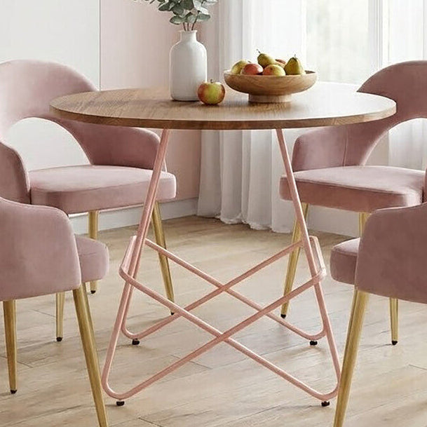 Orsina Round Dining Table – Pink Metal and Natural Elm Wood