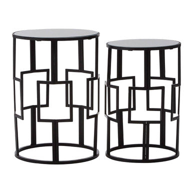 Orsina Avantis Nesting Tables – Set of 2 Black Square Mirrored Side Tables