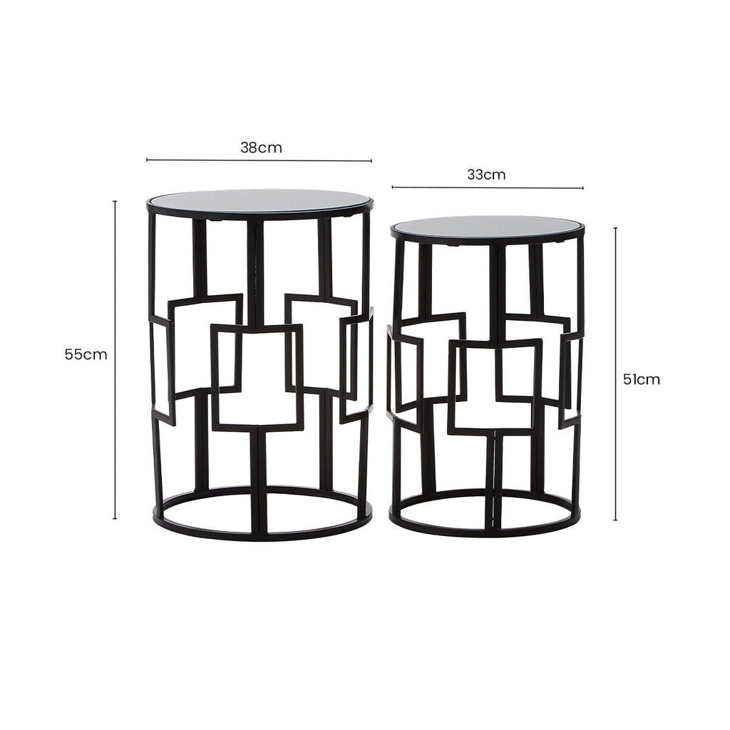 Orsina Avantis Nesting Tables – Set of 2 Black Square Mirrored Side Tables