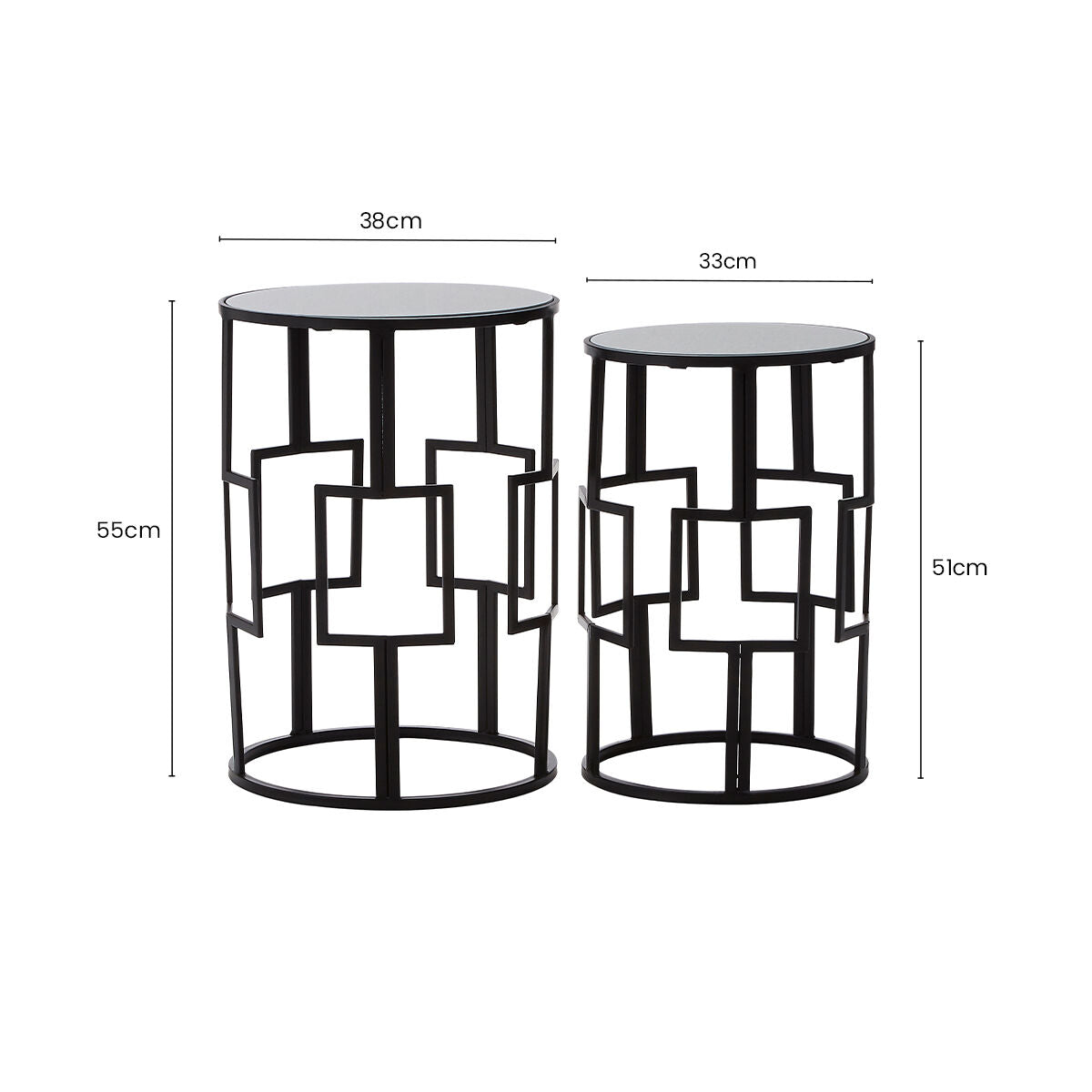 Orsina Avantis Nesting Tables – Set of 2 Black Square Mirrored Side Tables
