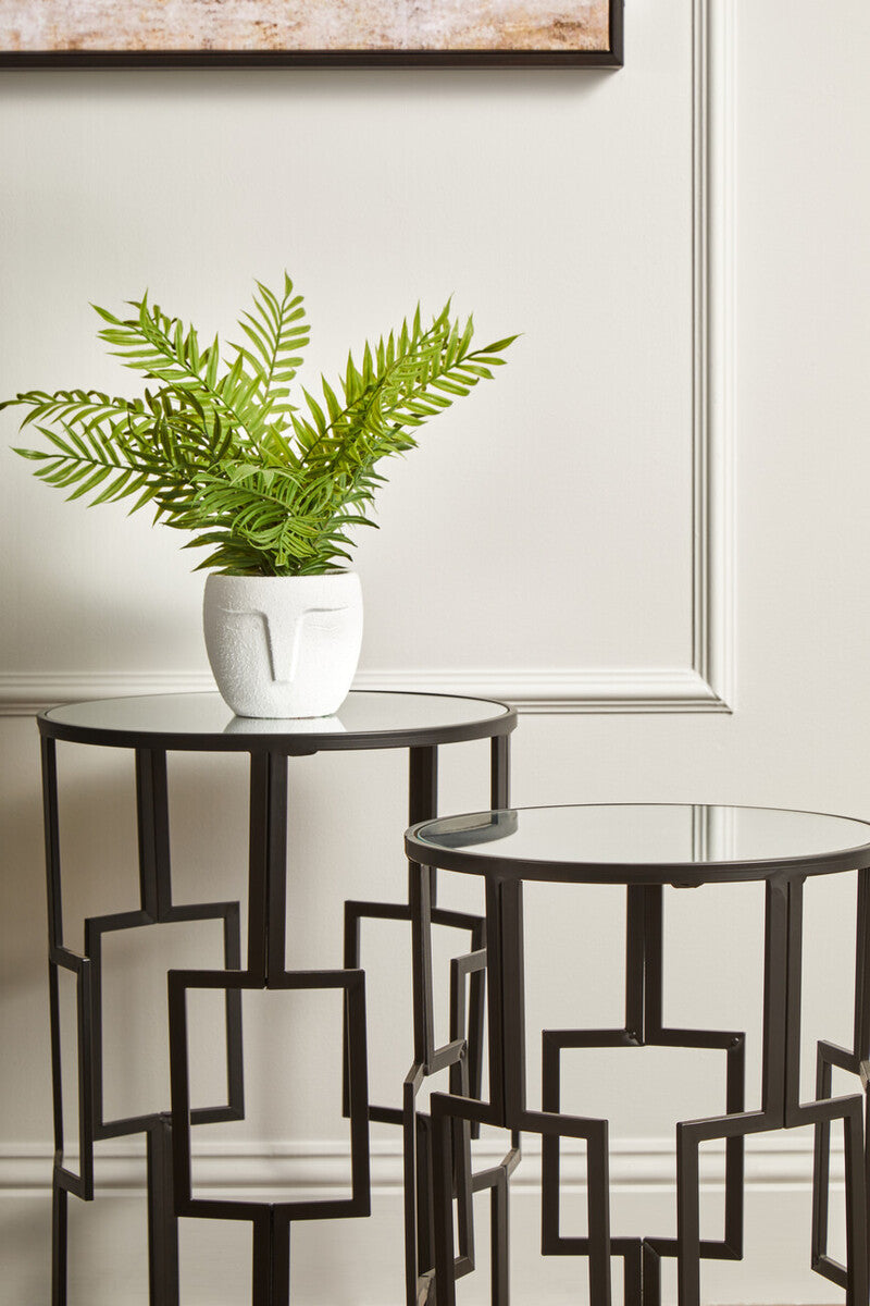 Orsina Avantis Nesting Tables – Set of 2 Black Square Mirrored Side Tables