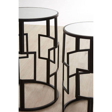 Orsina Avantis Nesting Tables – Set of 2 Black Square Mirrored Side Tables