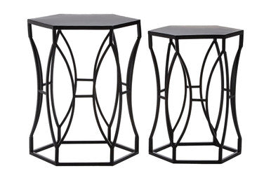Orsina Black Metal Hexagon Side Tables – Geometric Industrial Set of 2