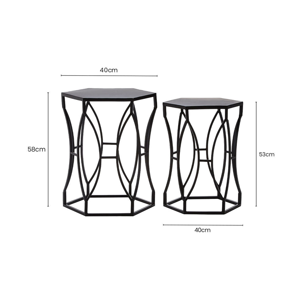 Orsina Black Metal Hexagon Side Tables – Geometric Industrial Set of 2