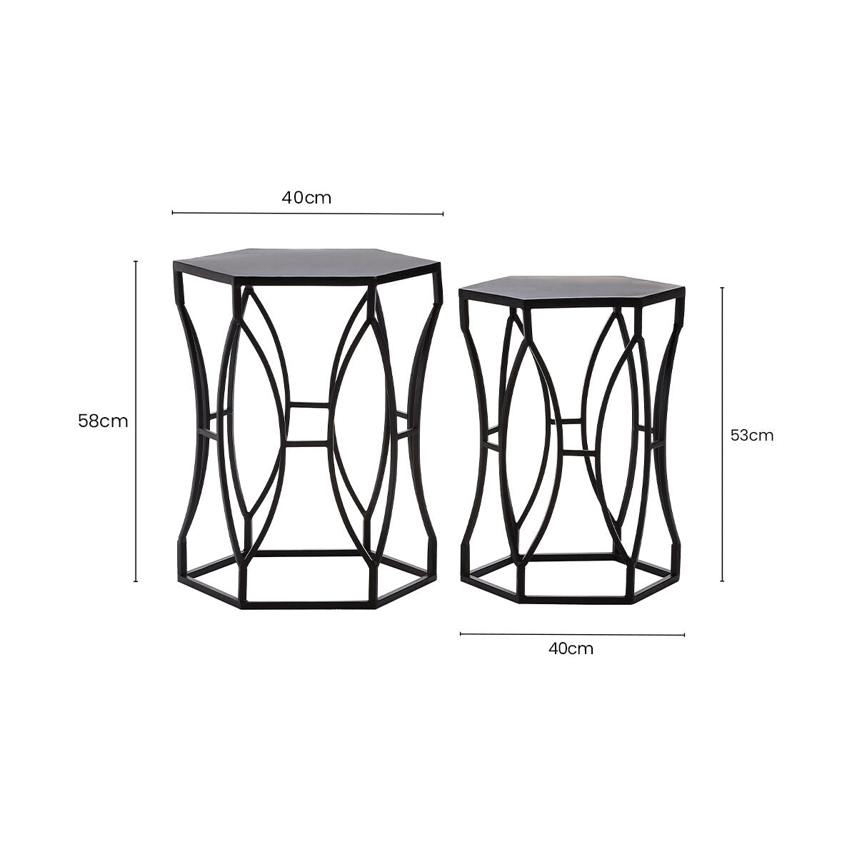 Orsina Black Metal Hexagon Side Tables – Geometric Industrial Set of 2