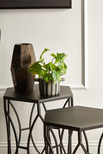 Orsina Black Metal Hexagon Side Tables – Geometric Industrial Set of 2
