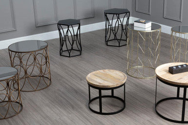 Orsina Black Metal Hexagon Side Tables – Geometric Industrial Set of 2