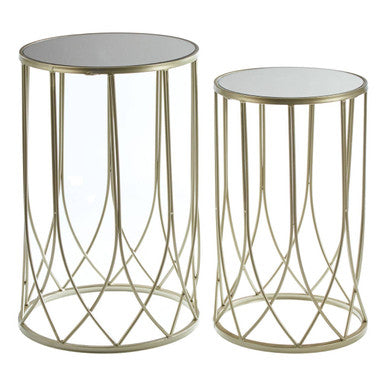 Orsina Avantis Set of 2 Champagne Gold Mirror Top Nesting Side Tables