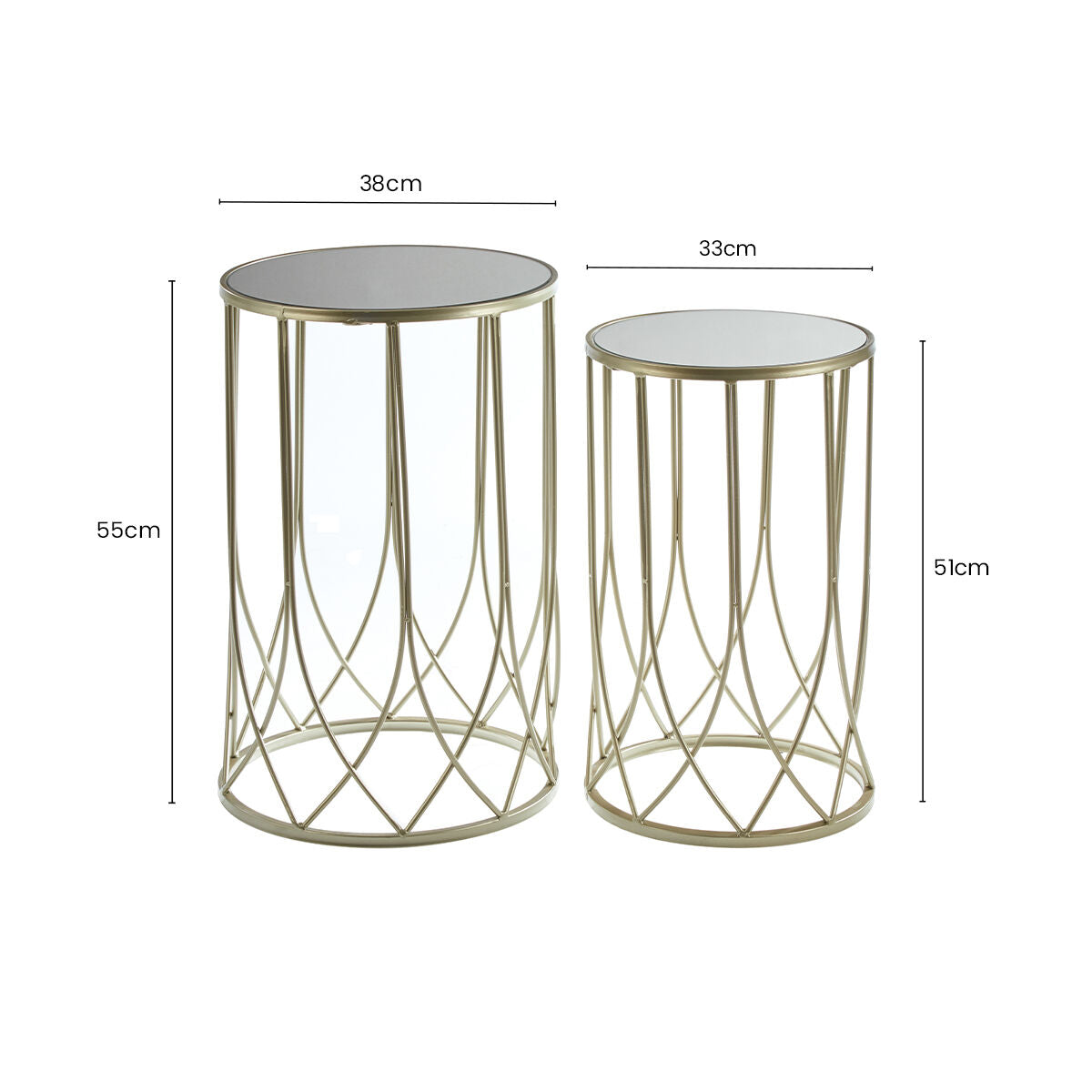 Orsina Avantis Set of 2 Champagne Gold Mirror Top Nesting Side Tables