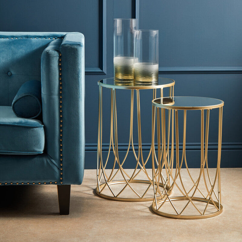 Orsina Avantis Set of 2 Champagne Gold Mirror Top Nesting Side Tables