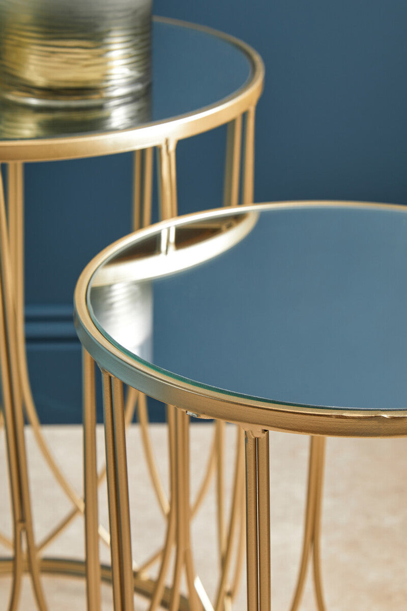Orsina Avantis Set of 2 Champagne Gold Mirror Top Nesting Side Tables
