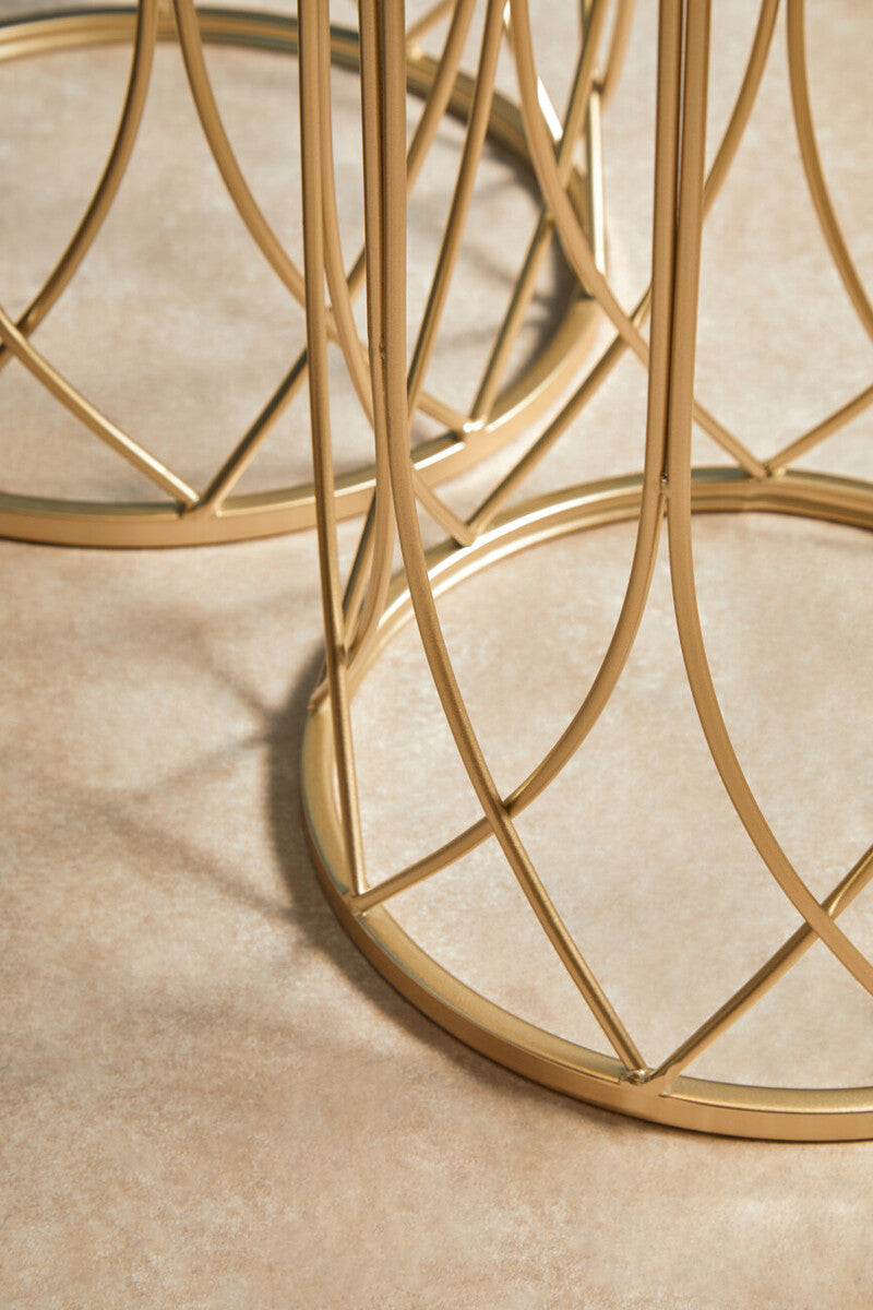 Orsina Avantis Set of 2 Champagne Gold Mirror Top Nesting Side Tables