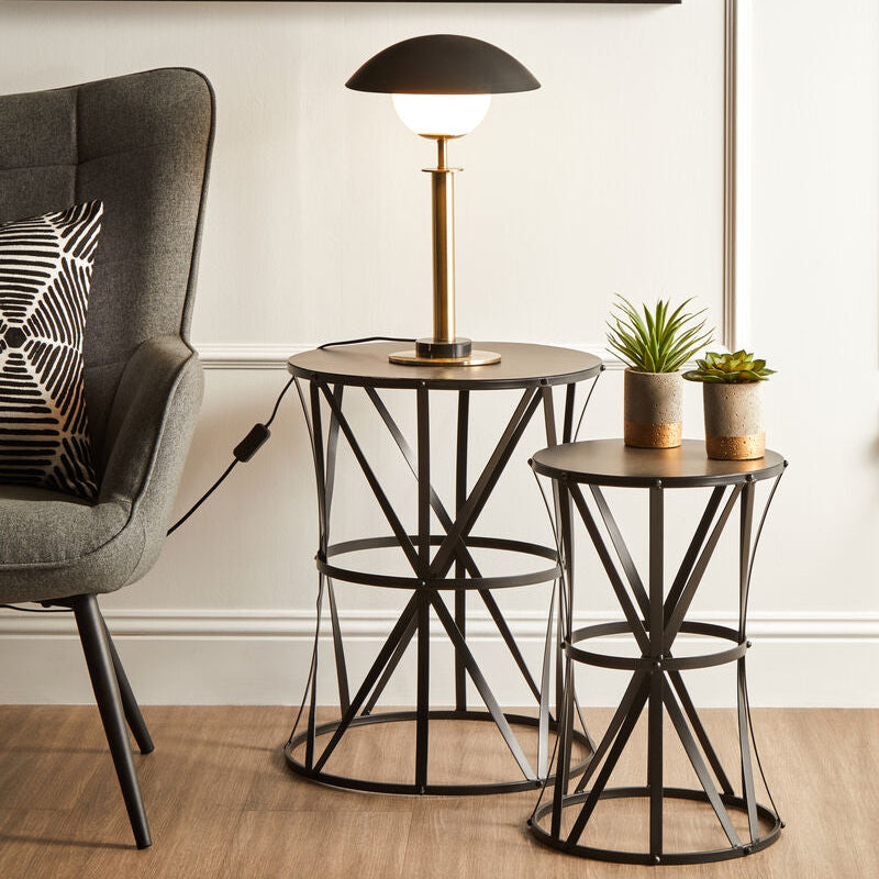 Orsina Avantis Black Round Metal Nesting Side Tables - Set of 2