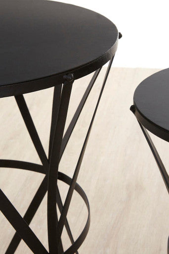 Orsina Avantis Black Round Metal Nesting Side Tables - Set of 2